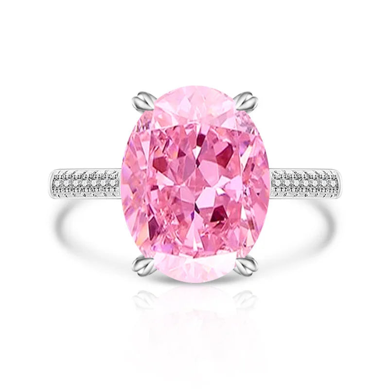 925 Sterling Silver Luxury Atmospheric Sparkle Pigeon Egg Zircon Ladies Ring Rose Gold Jewelry