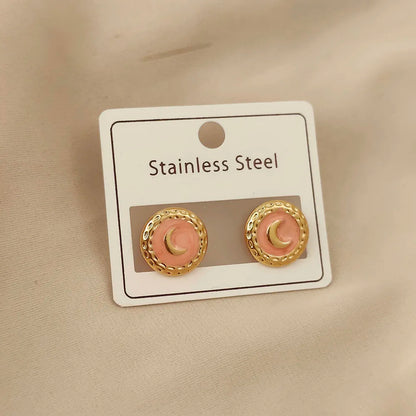 Charming round moon colored enamel gold-plated 18K women's earrings, high quality waterproof earrings, wife's gift