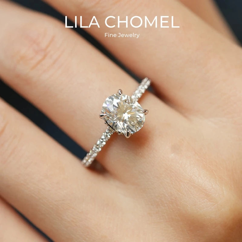 Engagement 18K White Gold Women Wedding Band 1/2/3CT VVS1 D Color Oval Moissanite Diamond Girl Birthday Gift PT950 Fine Jewelry