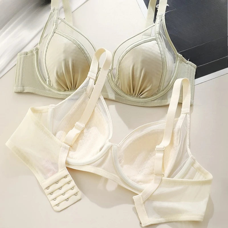 Women's Bra Thin Version Sexy Bras Soft Underwire Minimize Summer Breathable Mesh Underwear 75-95BC