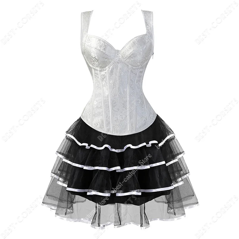 Burlesque Corset Dresses for Women Plus Size Sexy Corset Lingerie Top With Cup Black Sexy Lace Corset Dress With Straps
