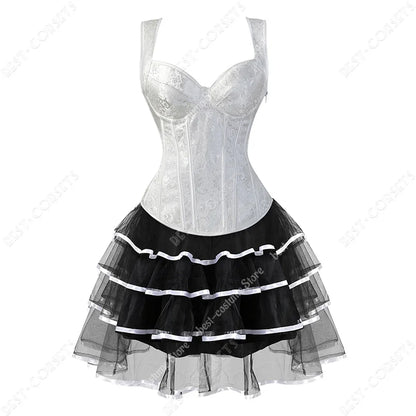 Burlesque Corset Dresses for Women Plus Size Sexy Corset Lingerie Top With Cup Black Sexy Lace Corset Dress With Straps