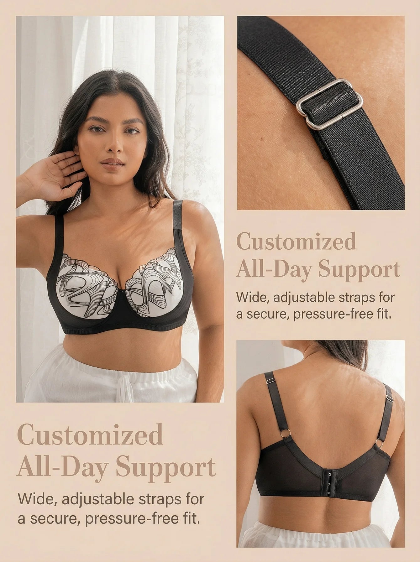 Big Bust Comfort Fit Plus Size Full Cup Bra Women Wide Shoulder Strap Lace Support Bra All Day Wear Lingerie MR3680