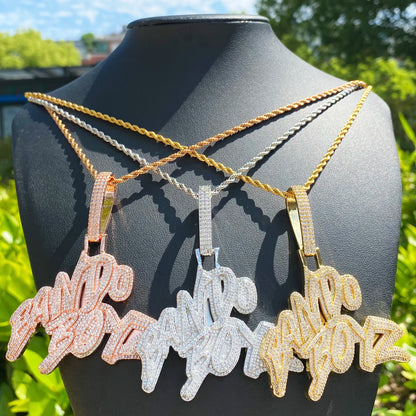 Aokaishen Iced Out Bando Boyz  for Men Necklace Pendant Real Gold Plated Cubic Zirconia Hip Hop Jewelry