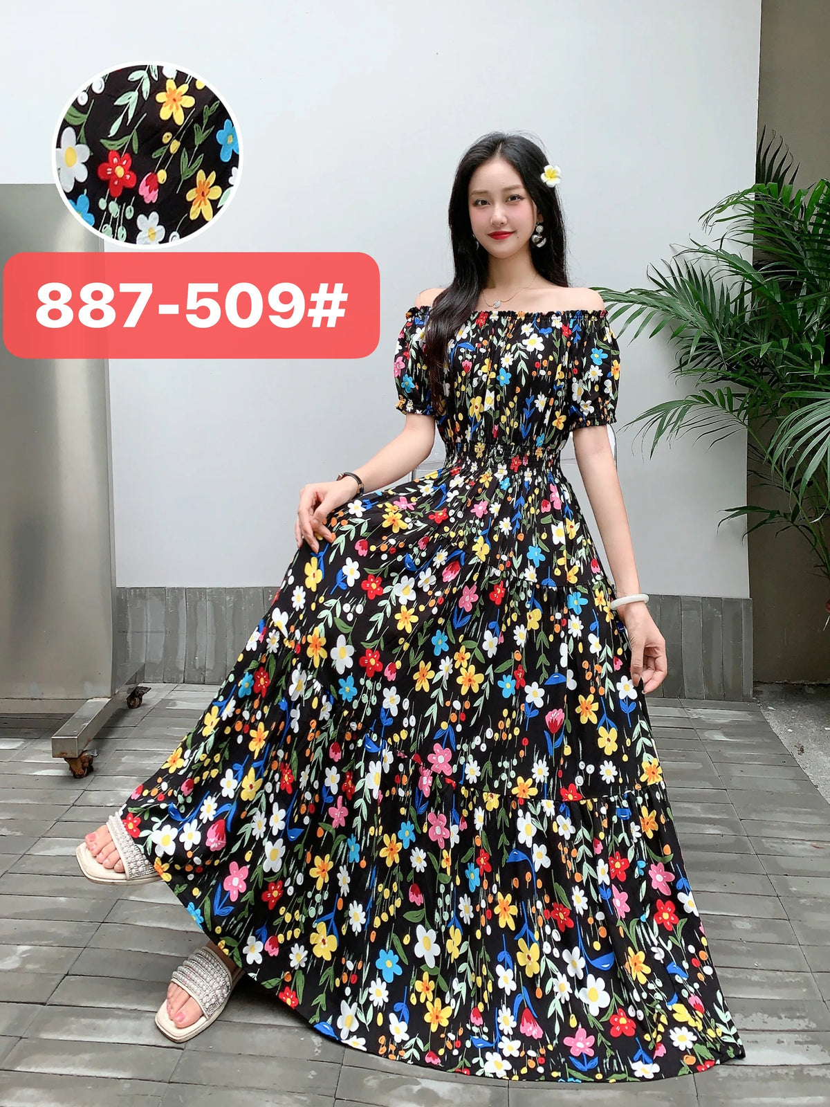 Women's Plus Size Bohemian Style Long Summer Dress for Women Floral Cotton Beach Round Neck Indian Clothing Vestido Robe Female