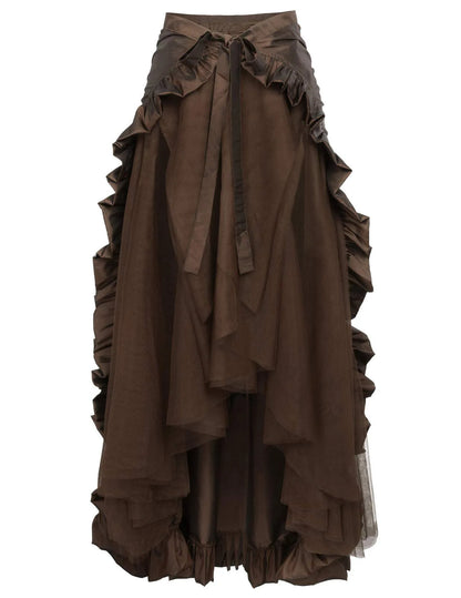 Medieval Bustle Dress Plus Size Women Steampunk Gothic Wrap Victorian Ruffled Pirate Dresses Half Body Skirts Cosplay Costumes