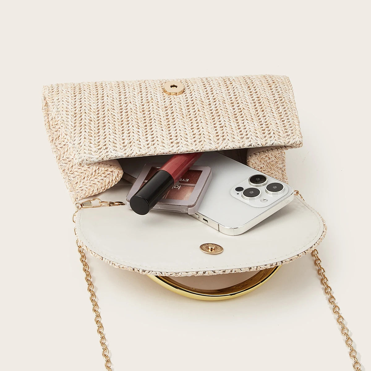 Women's Woven Clutch Bag with Flap, Stylish Handle, Detachable Shoulder Strap, Simple Solid Color, Wedding Season, Party, Prom, Gathering, Envelope Bag, Flap Bag, Summer Beach, Holiday Essential, Vacation Season, Solid Color,