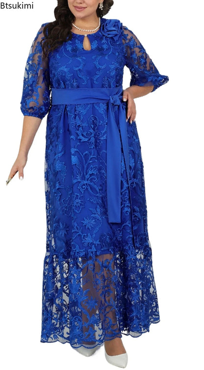 New Women's Elegant Lace Embroidery Cocktail Party Dresses Spring Plus Size Hollow Out Prom Gown Ladies Slim Formal Maxi Dress