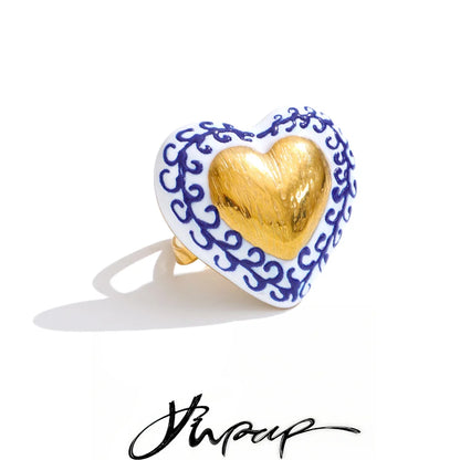 Yhpup Exclusive Stainless Steel Metal Heart Love Adjustable Ring 18K Gold Color PVD Plated Charm Popular Finger Jewelry Gift