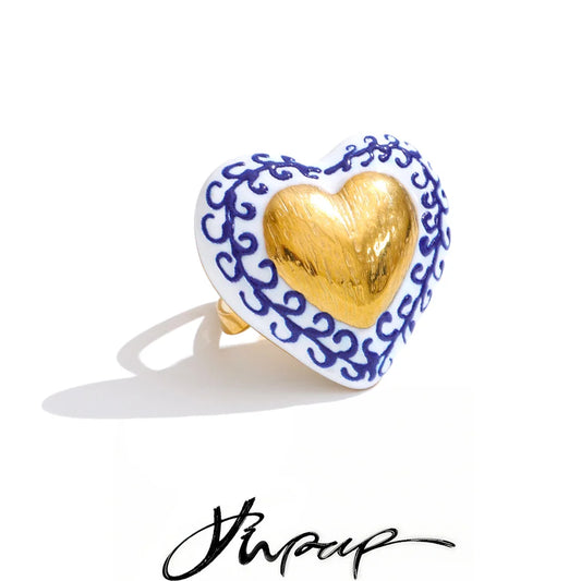 Yhpup Exclusive Stainless Steel Metal Heart Love Adjustable Ring 18K Gold Color PVD Plated Charm Popular Finger Jewelry Gift