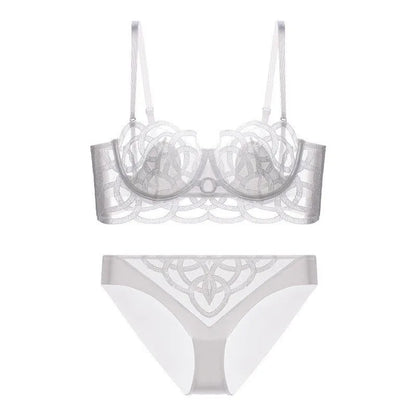 Women's Sexy Underwear Bra Female Hollow Out Thin Cotton Rabbit Ear Cup Soft Breathable Gathering Lace Large-sized Bra Everyday