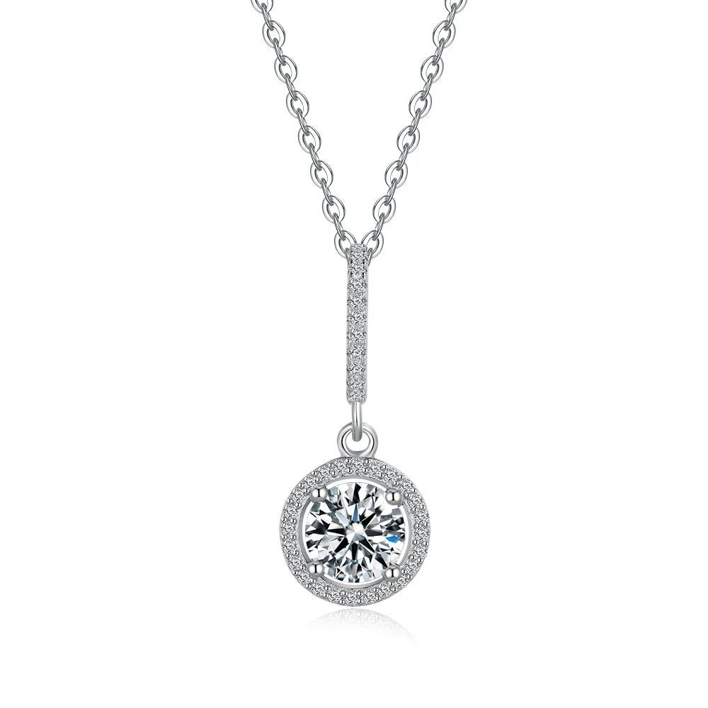CKT 18k White Gold 1ct Moissanite Necklace for Women Classic Snowflake Platinum Pt950 Pendant Collarbone Chain Fine Jewelry