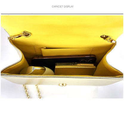 Ladies Mini Shiny Leather Envelope Purse Women Luxury Golden Chain Crossbody Bag Fashion Girls White Cell Phone Purse Wallet