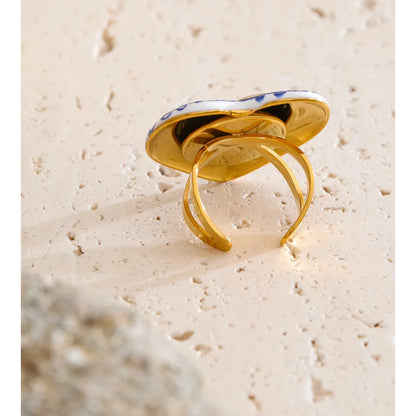 Yhpup Exclusive Stainless Steel Metal Heart Love Adjustable Ring 18K Gold Color PVD Plated Charm Popular Finger Jewelry Gift