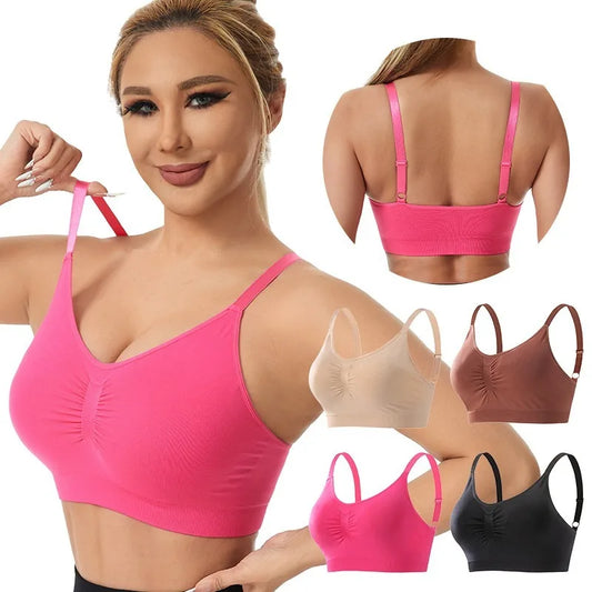 Plus Size Seamless Sports Bra Wireless Push Up Padded Beauty Back Breathable Yoga Gym Workout Brassiere S-XXXL
