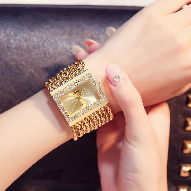 Luxury Fashion Gold watches for women Large Dial Delicate Bracelet Quartz womens watch Water Resistant reloj mujer