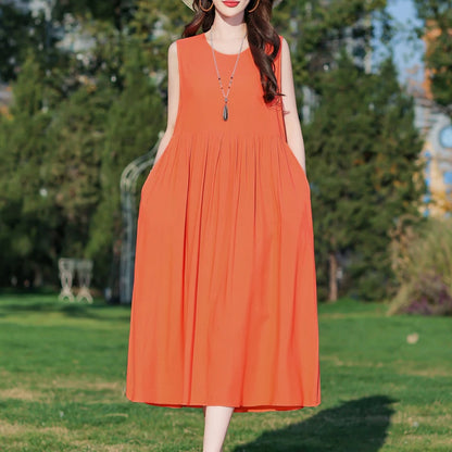 Plus Size Women Dress 2025 Summer Long Dress Vintage Loose Casual Elegant  Sleeveless Dress Women