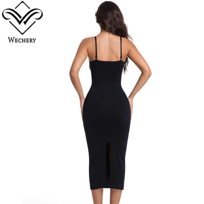 Wechery Plus Size Woman Clothing High Elasticity Abdominal Compression Slim Slip Dress Female Elegant Party Dresses