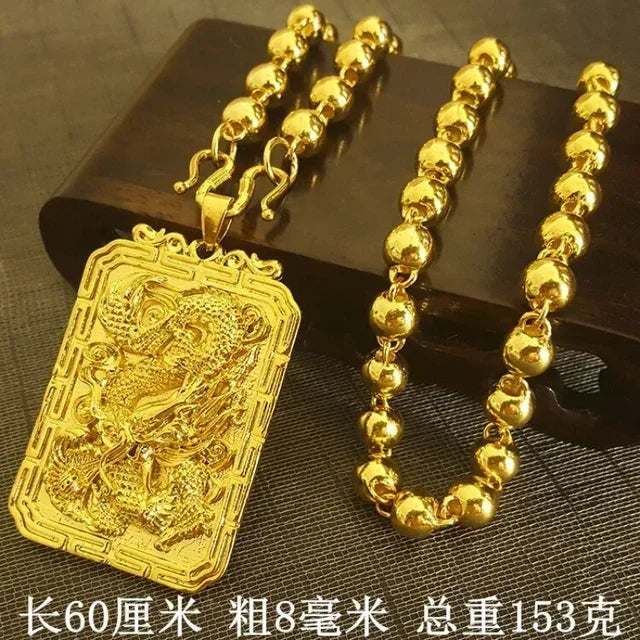 Dragon Pendant AU750 Gold Necklace - Guanyin 18K Pendant Necklace, Bold and Stylish Jewelry Gift for Men and Women