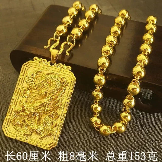 Dragon Pendant AU750 Gold Necklace - Guanyin 18K Pendant Necklace, Bold and Stylish Jewelry Gift for Men and Women