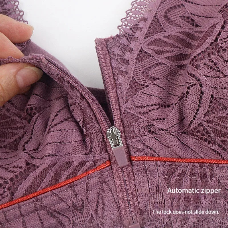 Front zipper Soft cotton cups Bra breathable women wireless underwear  lace strap tank leaves top plus size bra
