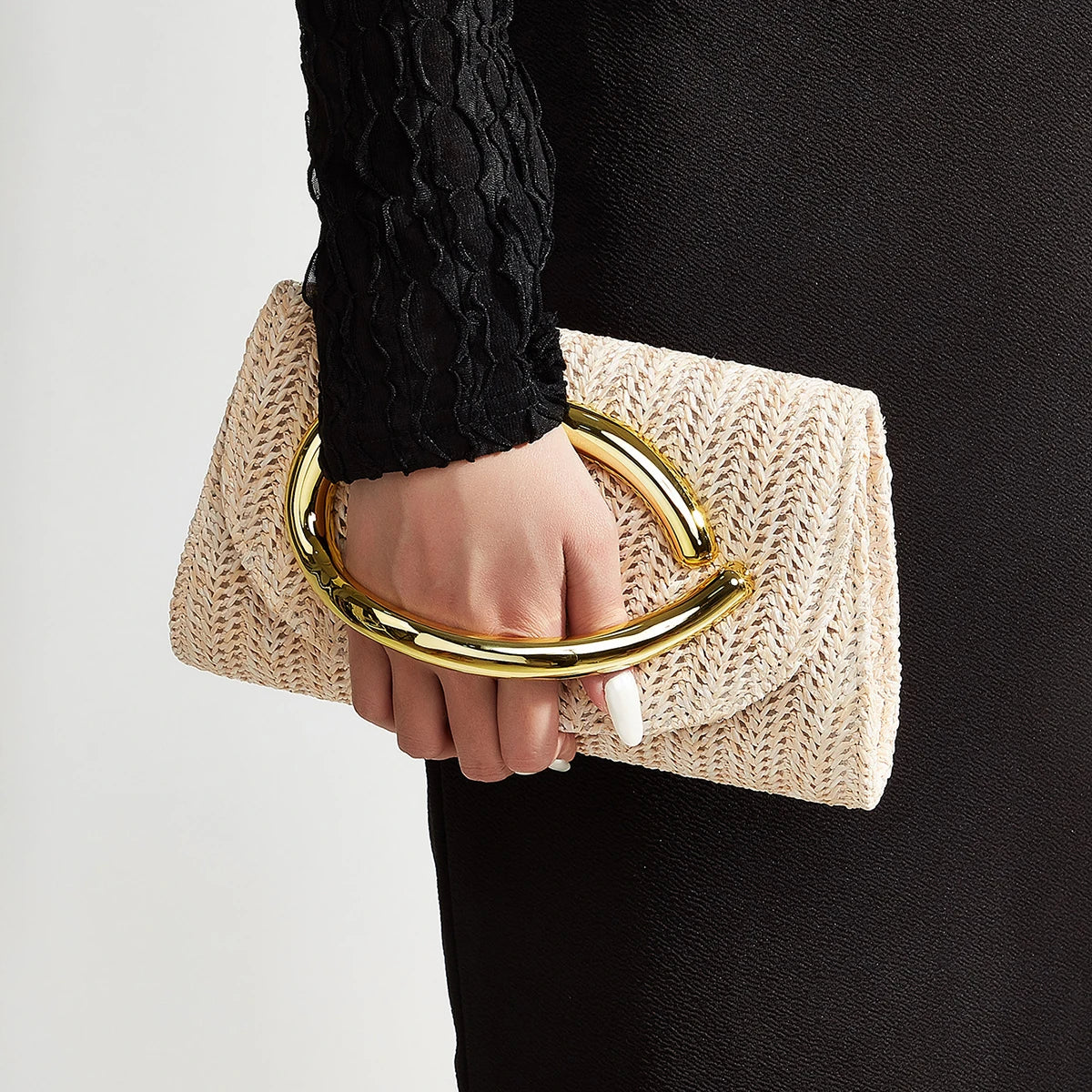 Women's Woven Clutch Bag with Flap, Stylish Handle, Detachable Shoulder Strap, Simple Solid Color, Wedding Season, Party, Prom, Gathering, Envelope Bag, Flap Bag, Summer Beach, Holiday Essential, Vacation Season, Solid Color,