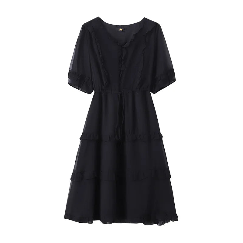 Plus Size 150Kg Women's New Summer Bust 148cm Loose V-Neck Short Sleeve Dress Black White 5XL 6XL 7XL 8XL 9XL 10XL
