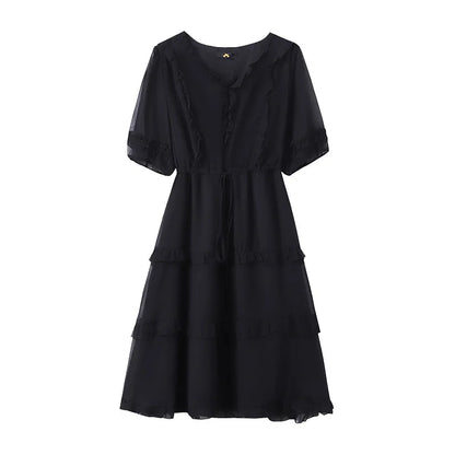 Plus Size 150Kg Women's New Summer Bust 148cm Loose V-Neck Short Sleeve Dress Black White 5XL 6XL 7XL 8XL 9XL 10XL