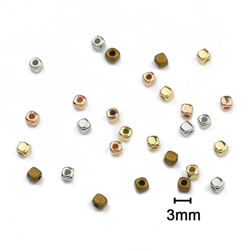 100~400pcs 3mm Square Beads CCB Material Gold Silver Plated Loose Spacer For Jewelry Making Accessories DIY Necklace Bracelets