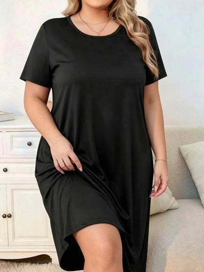 Plus-size women's short-sleeved casual dress, home pajama set for daily wear and outdoor outings, versatile for all occasions