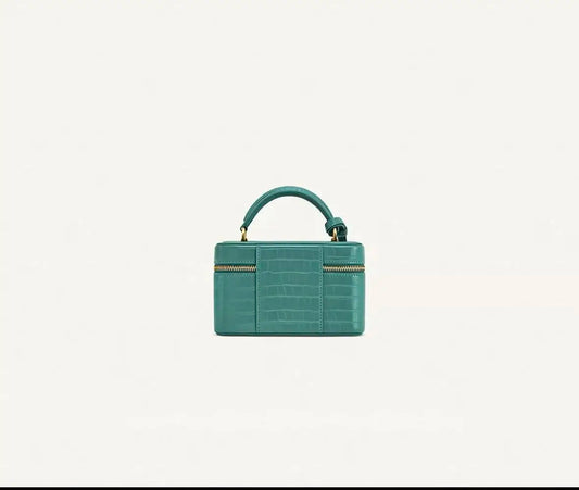 JW Crocodile‑Embossed Box Bag for Women, Structured Square Small Handbag, Niche Designer Shoulder Crossbody Purse, Fashion Commu