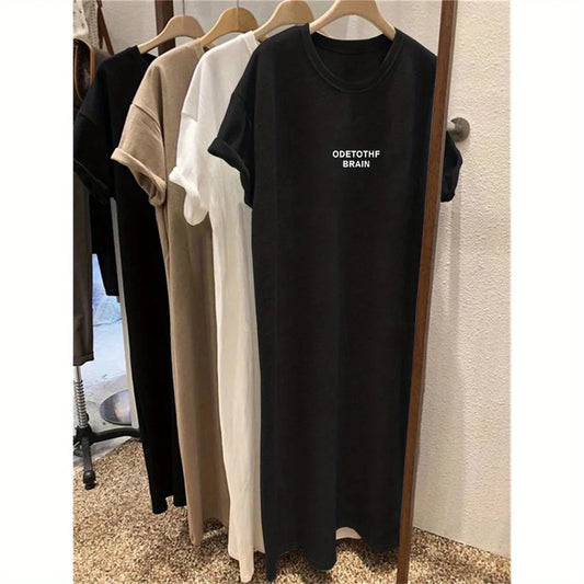 Plus Size Loose Short Sleeved Round Neck Dress Women 2025 Summer New Printed Dress