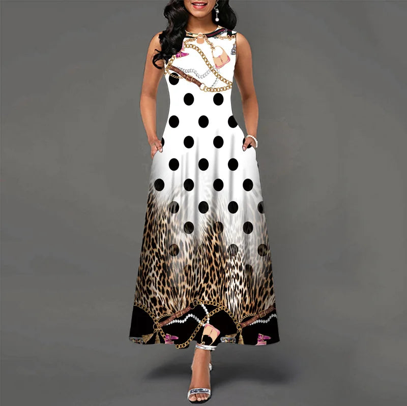 Women Plus Size Casual Retro Long Dress with Pockets Floral Print Swing Dress