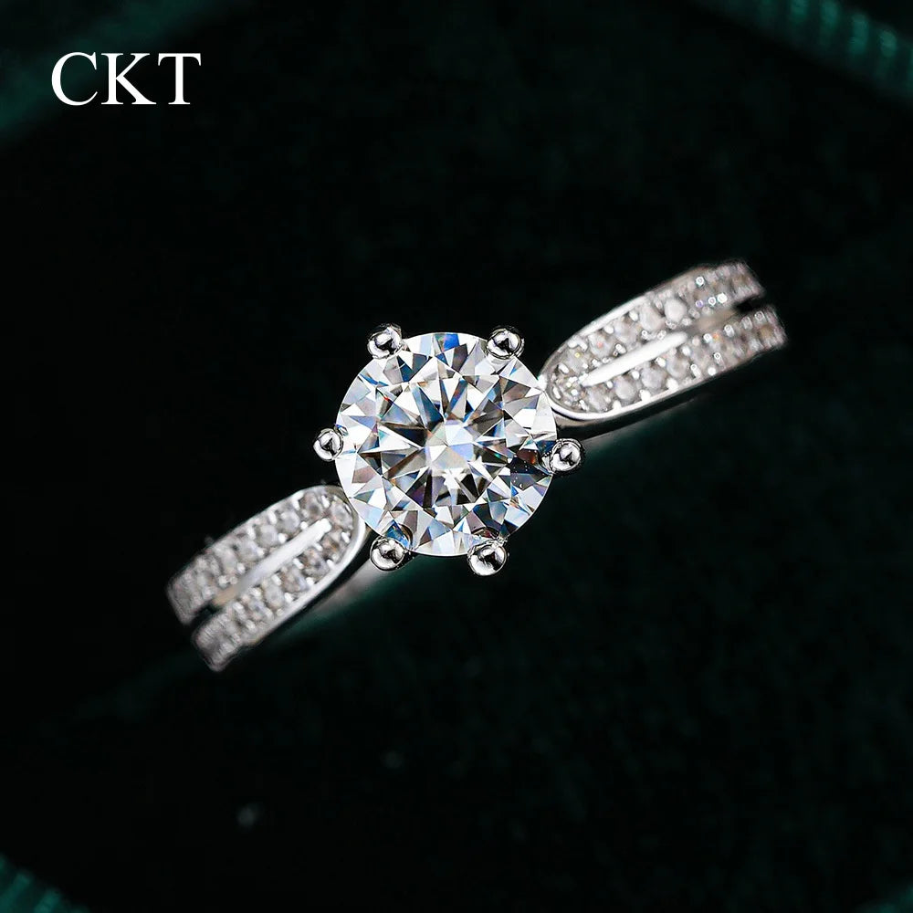 CKT Original Ring Sparkling D Color 3ct Moissanite Diamond Platinum Pt950 Wedding Band 18k White Gold Jewelry for Women