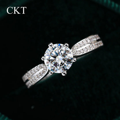 CKT Original Ring Sparkling D Color 3ct Moissanite Diamond Platinum Pt950 Wedding Band 18k White Gold Jewelry for Women
