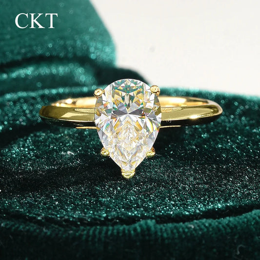 CKT Luxury 18K Gold Ring for Women Embellished with 2ct Diamond Moissanite Rings Wedding Fine Jewelry