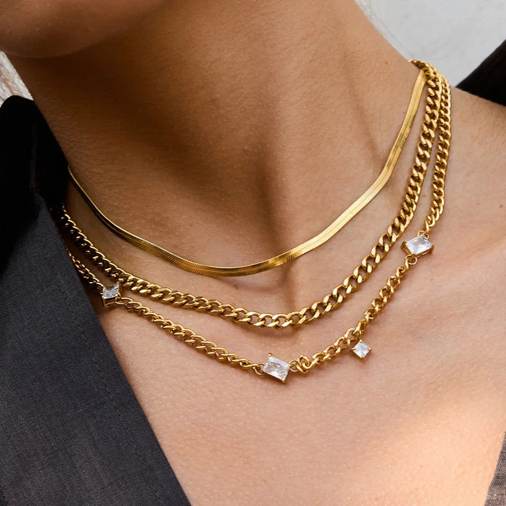 Youthway Delicate Cubic Zirconia Chain Necklace For Women Minimalist 18K Gold Plated Stainless Steel Necklace Fashion Jewelry