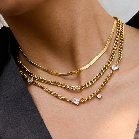Youthway Delicate Cubic Zirconia Chain Necklace For Women Minimalist 18K Gold Plated Stainless Steel Necklace Fashion Jewelry