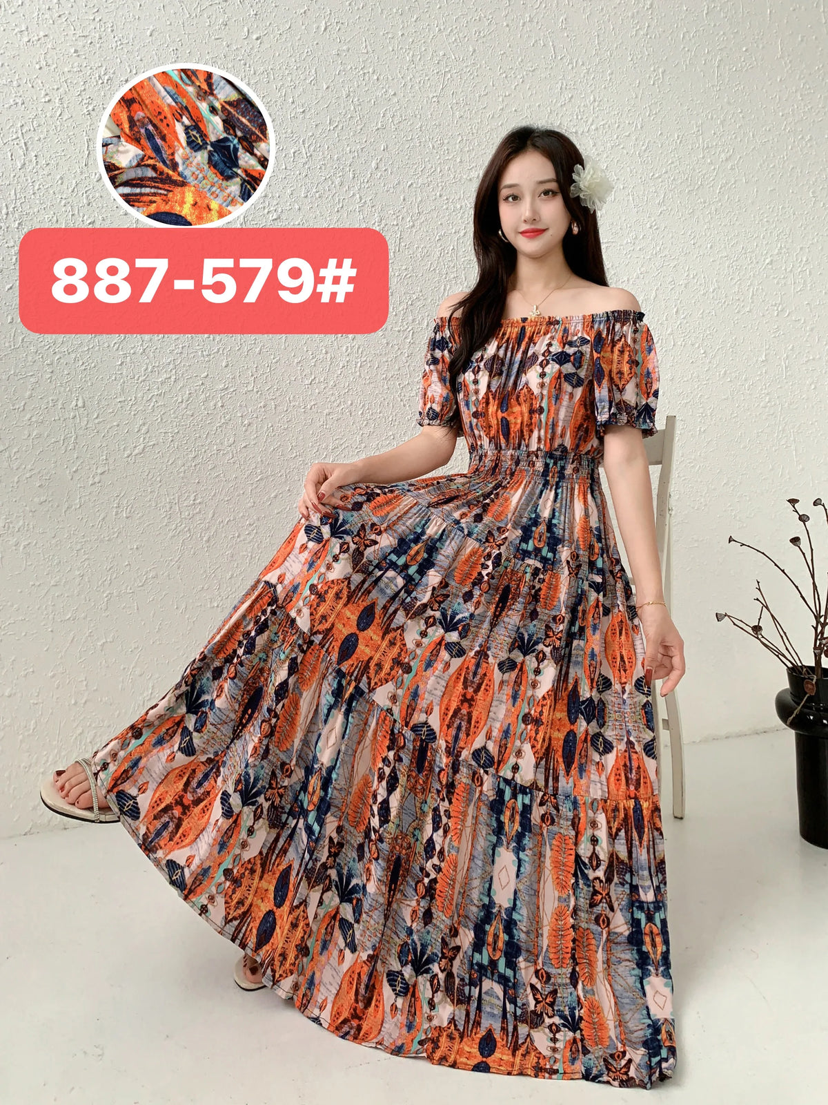 Women's Plus Size Bohemian Style Long Summer Dress for Women Floral Cotton Beach Round Neck Indian Clothing Vestido Robe Female