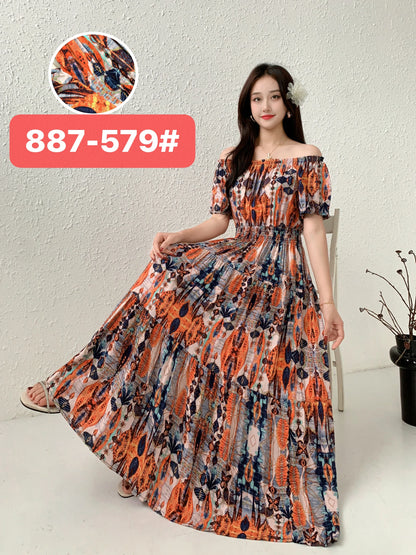 Women's Plus Size Bohemian Style Long Summer Dress for Women Floral Cotton Beach Round Neck Indian Clothing Vestido Robe Female