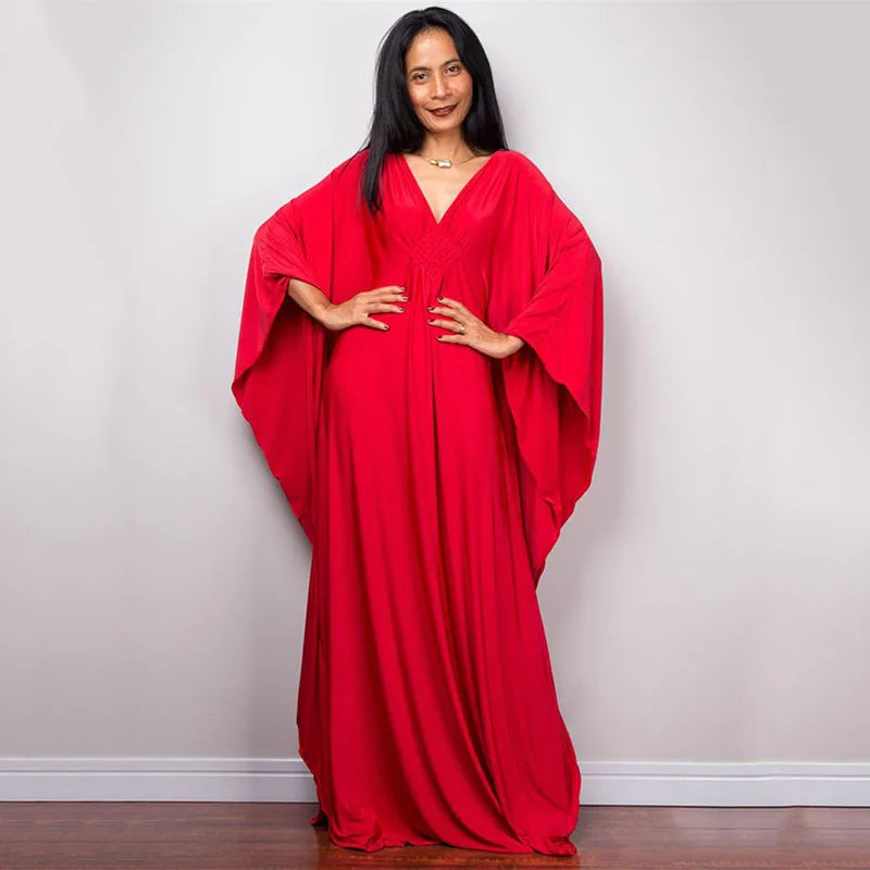 Plus Size Caftan Dresses for Women Solid Color Plus Size Beach Dress V Neck Cover Up Loose Soft Kaftan Loungewear