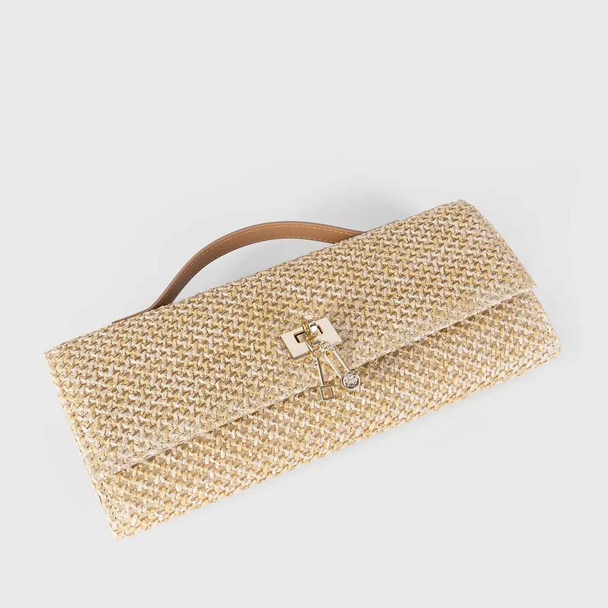 Straw Woven Clutch Bag with Top Handle, Gold Chain Crossbody Purse, Summer Beach Bag with Lock Closure for Women Party, Wedding