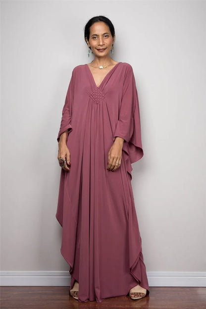 Plus Size Caftan Dresses for Women Solid Color Plus Size Beach Dress V Neck Cover Up Loose Soft Kaftan Loungewear