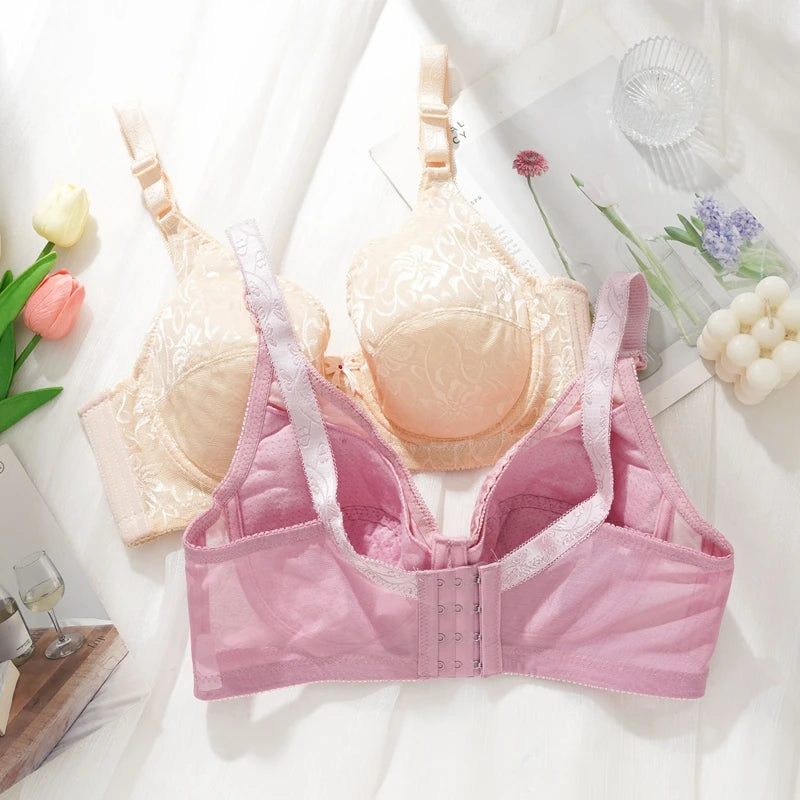 Women Floral Lace Plus Size Bra Full Cup Non‑padded Underwire Bra Comfortable Large Bust Support Ladies Everyday Brassiere
