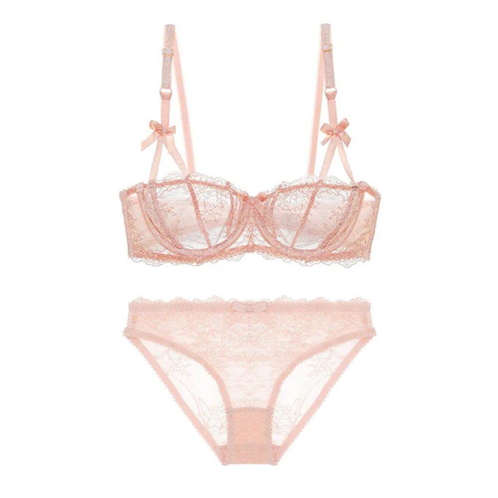 Varsbaby Sexy Lace Bra Underwear Set 2pcs Half Cup Bra Breathable See-through Briefs Sexy Lingerie plus size bra set
