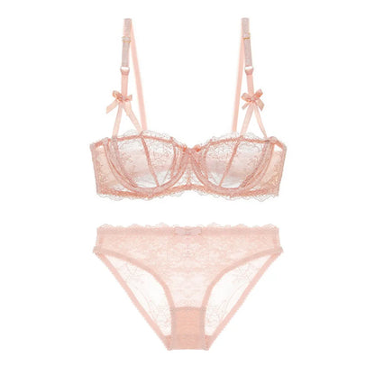 Varsbaby Sexy Lace Bra Underwear Set 2pcs Half Cup Bra Breathable See-through Briefs Sexy Lingerie plus size bra set