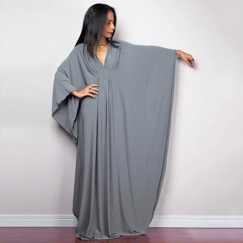 Plus Size Caftan Dresses for Women Solid Color Plus Size Beach Dress V Neck Cover Up Loose Soft Kaftan Loungewear
