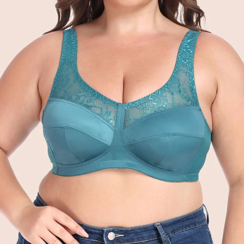 Plus Size Bra Ultra Thin Wire-Free Wide Comfort Shoulder Straps for Large Chest Full Coverage  Lace Bralette Breathable Wear