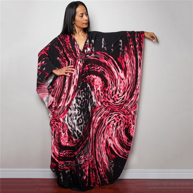 Plus Size Dresses Womens Caftan Floral Print Kaftan Dress Short Sleeve Swimsuit Cover up Loungewear for Summer