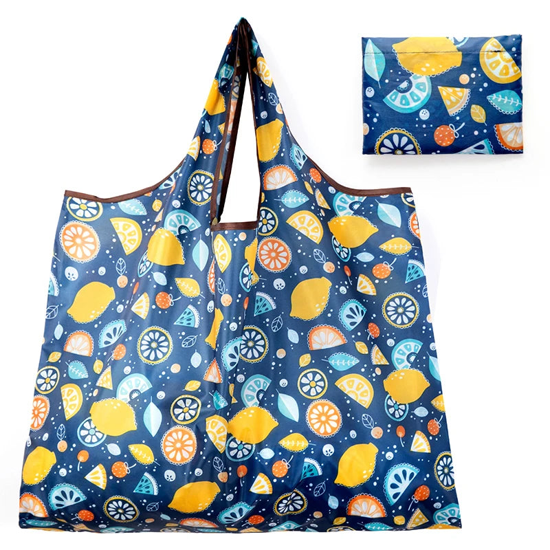 BIG Eco-Friendly Folding Shopping Bag Reusable Portable Shoulder Handbag for Travel Grocery Fashion Pocket Tote